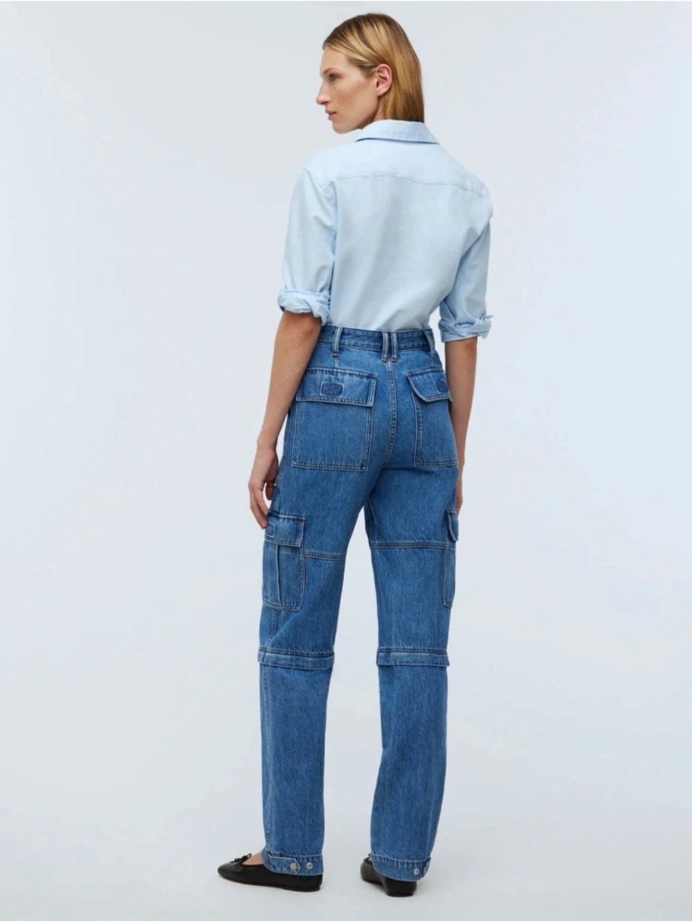 New Madewell Baggy Straight Cargo Jeans in Thetford Wash: Zip-Off Edition Sz 28 - Picture 3 of 5